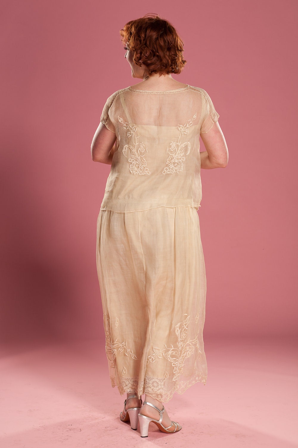 Vintage 1920s Dress Silk Wedding Gown Lace Drop Waist Bridal Fashions Flapper
