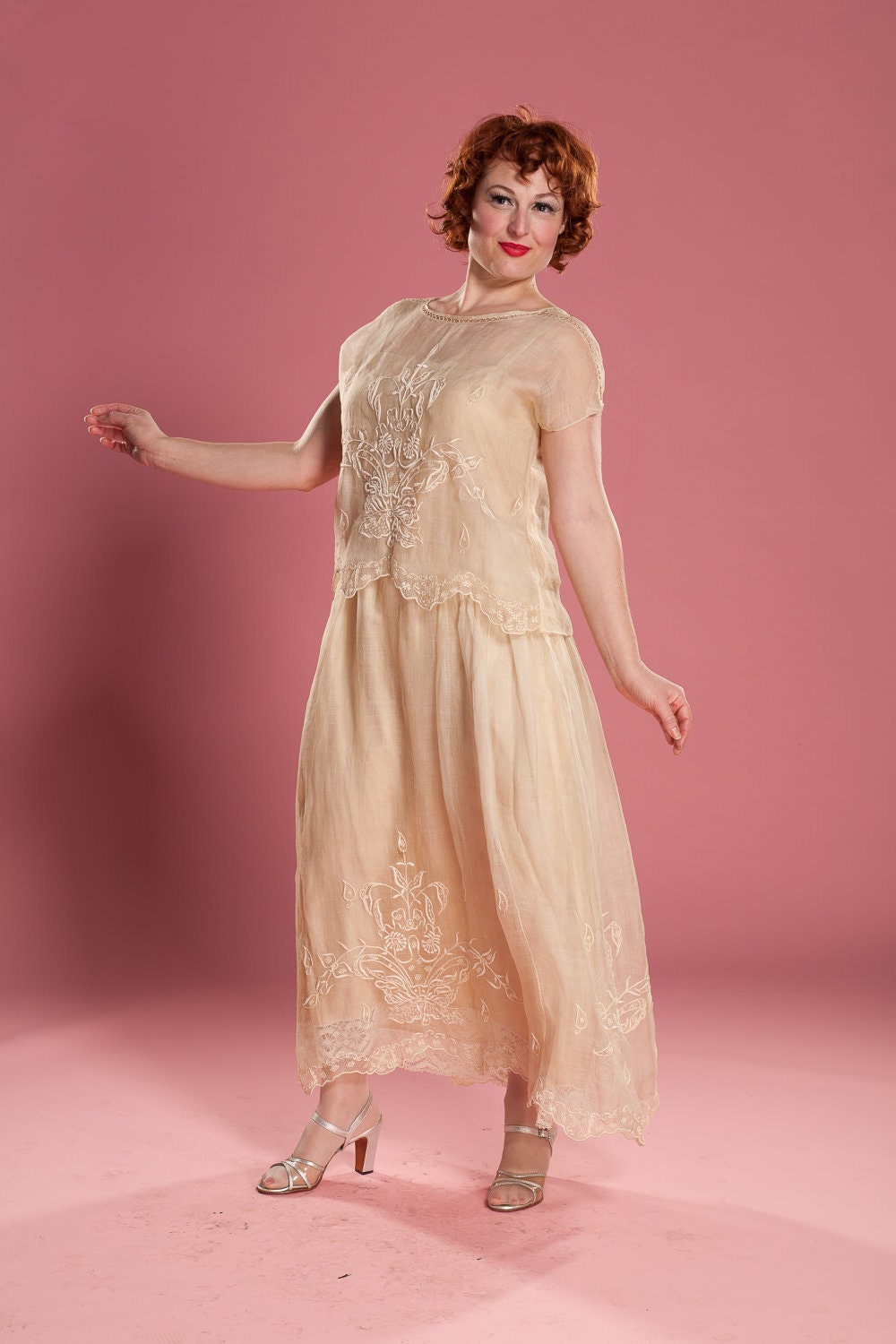 Vintage 1920s Dress Silk Wedding Gown Lace Drop Waist Bridal Fashions Flapper