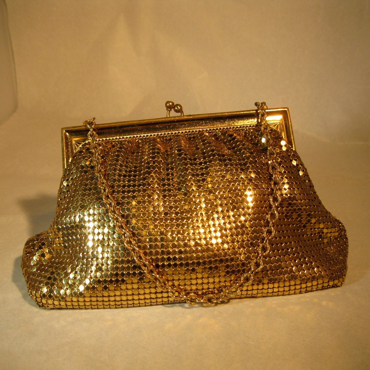 Vintage 1940s Whiting Davis Purse Golden Mesh Handbag Bridal Fashions 1950s