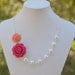 Bridesmaid Statement Necklace: Fuchsia and Coral Rose Pearl Necklace and White Swarovski Pearls. Beaded Asymmetrical Bridesmaids Jewelry