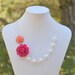 Bridesmaid Statement Necklace: Fuchsia and Coral Rose Pearl Necklace and White Swarovski Pearls. Beaded Asymmetrical Bridesmaids Jewelry