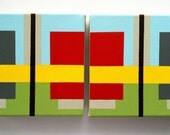 Original Geometric Diptych paintings two 6"x6" stretched canvases, abstract minimalist modern art