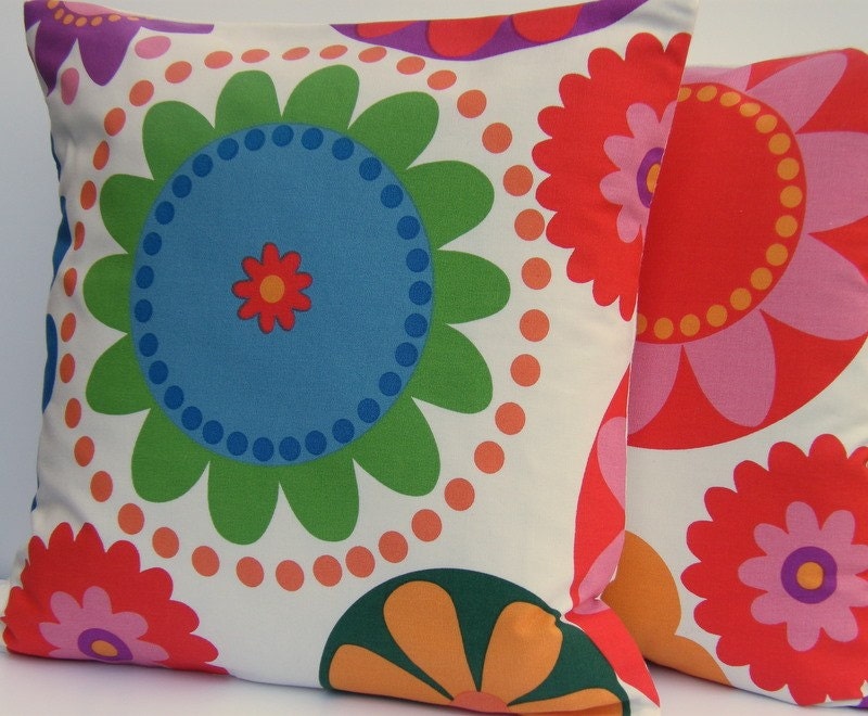Flower Power 16" pillow cover pair, contemporary fabric slip covers, throw pillows, decorative cushions, accent pillows