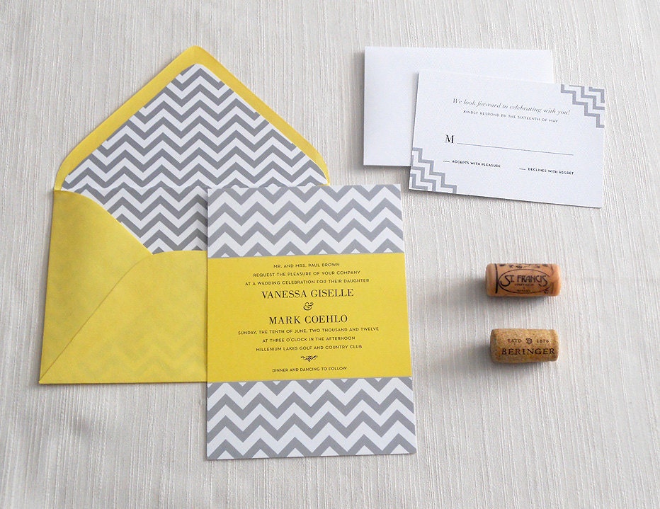 Chevron Gray and Yellow Wedding Invitation (sample)