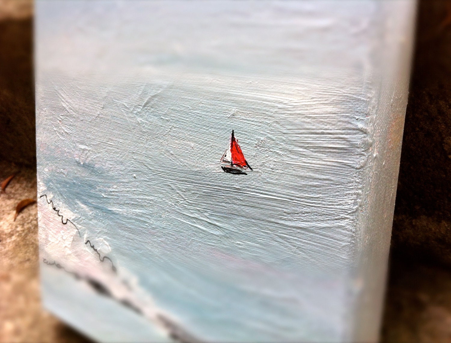 Original Painting Red and White Sail Boat