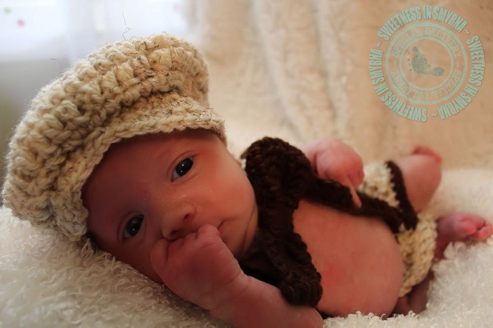 Little Man Suit in Wheat and Brown, Matching Diaper Cover, Suspenders and Bow Tie, Newborn to 3 months, Photo Prop, READY TO SHIP