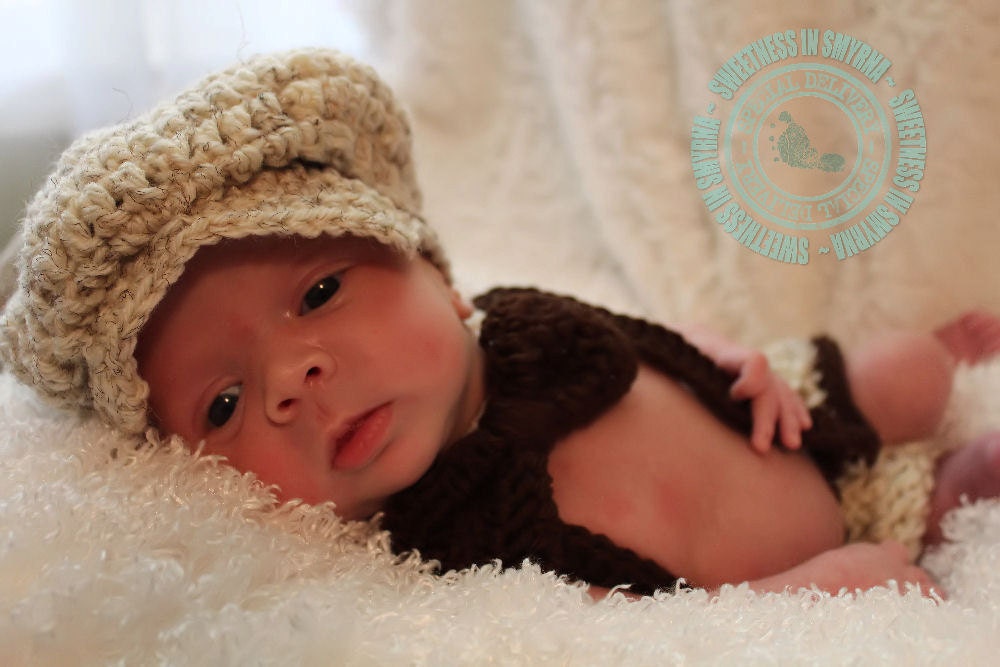 Little Man Suit in Wheat and Brown, Matching Diaper Cover, Suspenders and Bow Tie, Newborn to 3 months, Photo Prop, READY TO SHIP