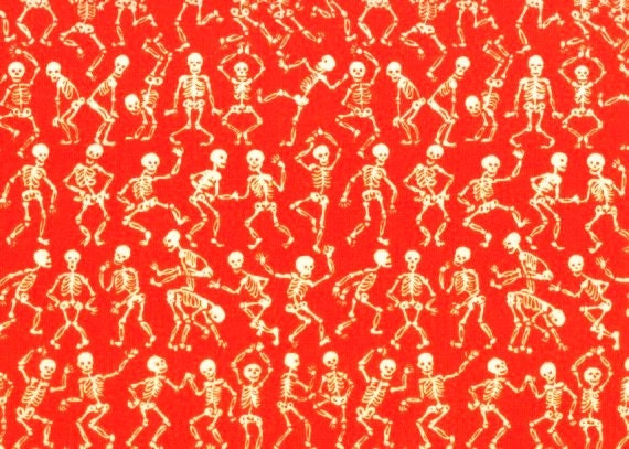 SKELETON FABRIC Skull Crossbones on Orange
