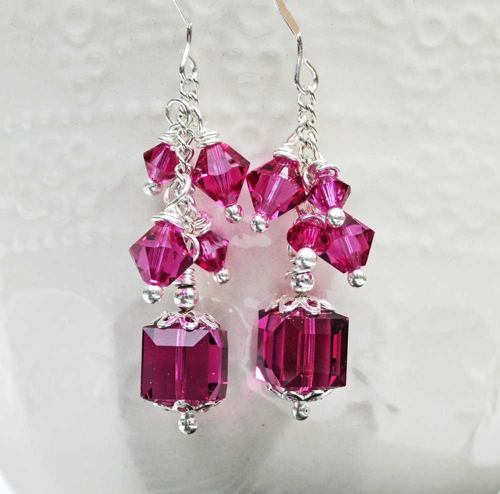 Fuchsia Crystal Dangle Earrings