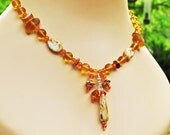Amber Orange Mixed Bead Pendant Necklace