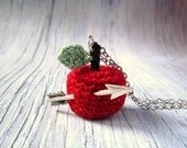 mother day Knit Necklace with crochet Red Apple and arrow.