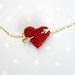 Mother's day Necklace crochet red heart and gold arrow.. Wedding necklace