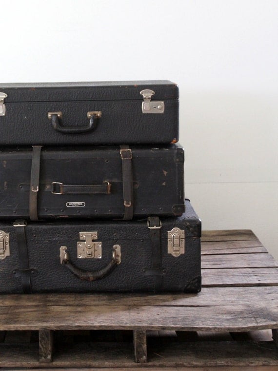 Black Leather Luggage // Antique Leather Suitcase