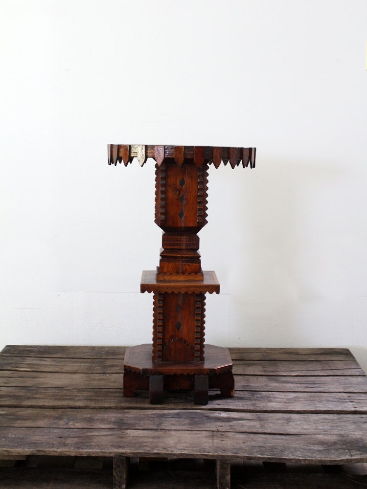Antique Tramp Art Table // Folk Art End Table