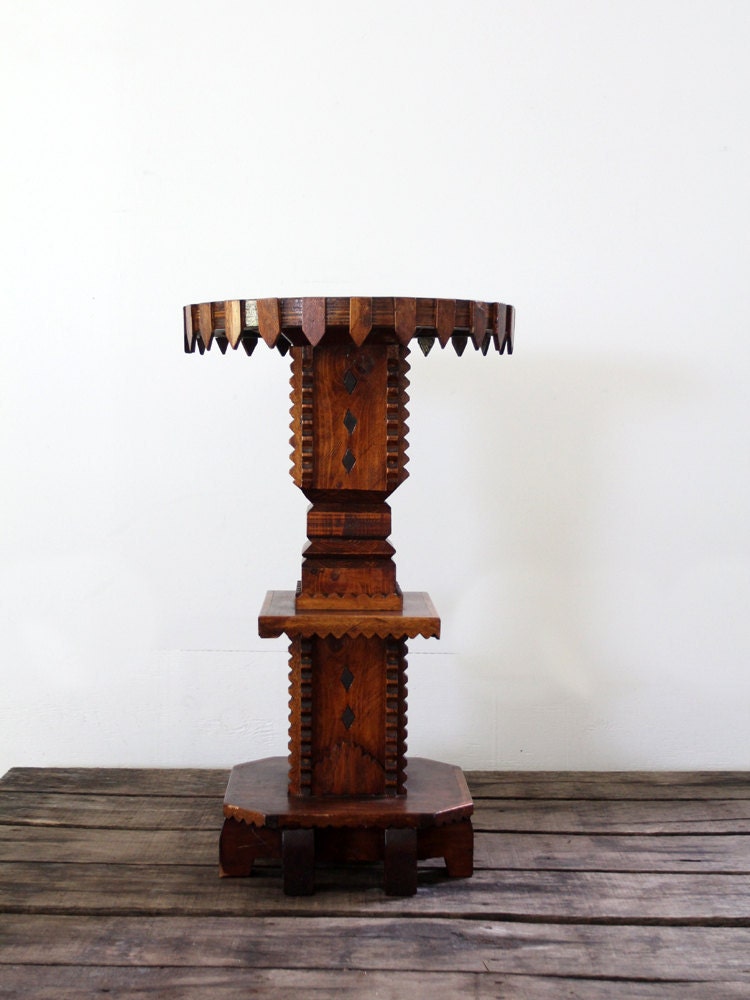 Antique Tramp Art Table // Folk Art End Table
