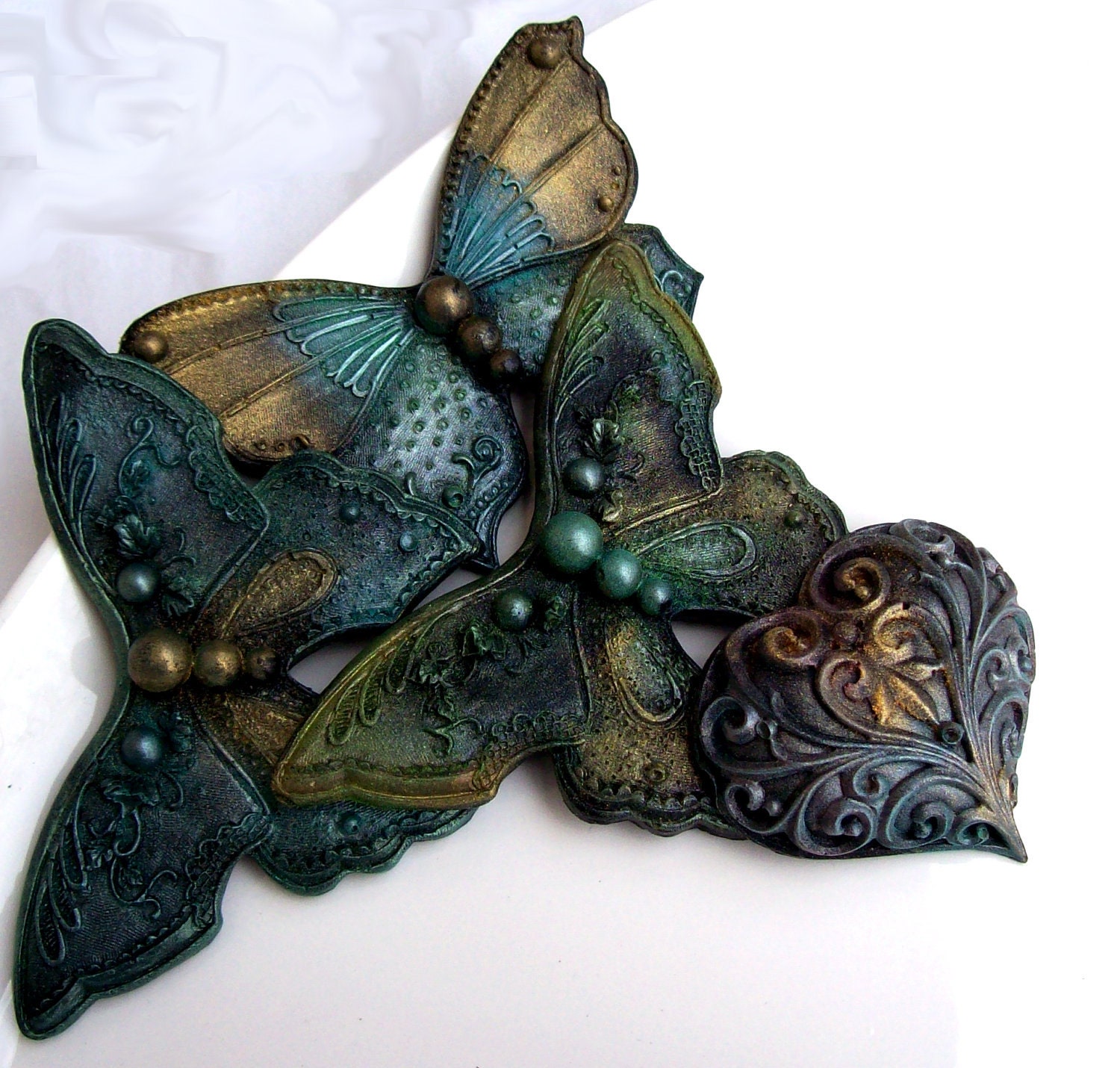 SOAP, Stunning Emerald Green & Black Butterflies and Hearts, Scented in Bergamot and Violet, Vegan Friendly, Vegetable Based