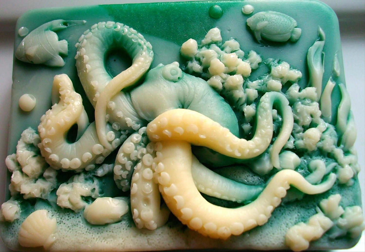 SOAP, Octopus, Garden Soap, Emerald Green, Scented in Sea Breeze, Moisturizing, Vegetable Based