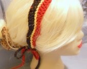 Red, Black, & Yellow Wavy Crochet Acrylic Headband, with Ties