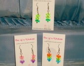 Colorful Tribead Dangle Earrings - Pink/Clear/Purple, Orange/Green/Blue, Greens