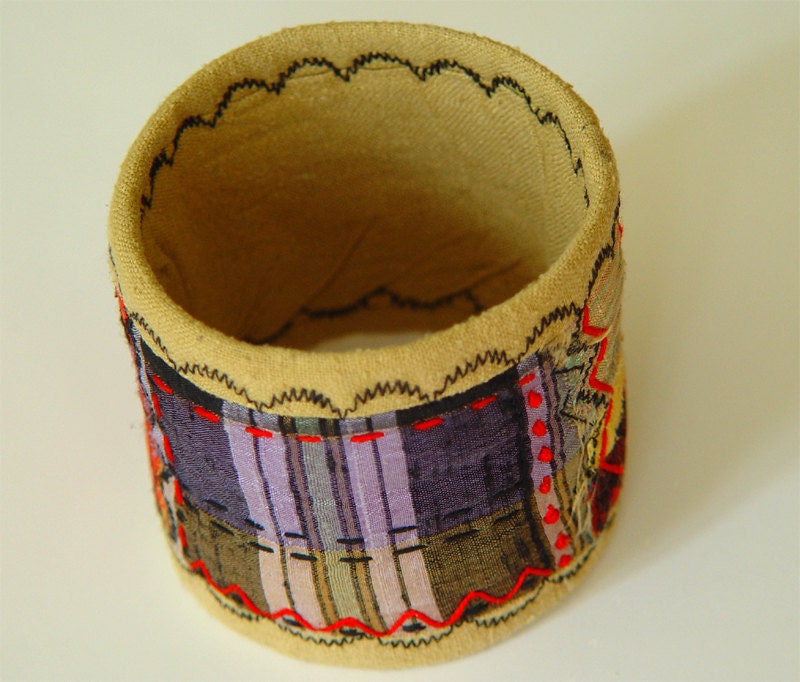 SILK CUFF, Eco - Friendly Jewellery, Embroidered Bracelet, Purple Red, Women Accessory, Gift Idea
