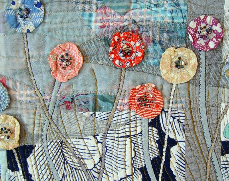Garden in the Night, ART QUILT, Wall Decor, Fine Textile Art