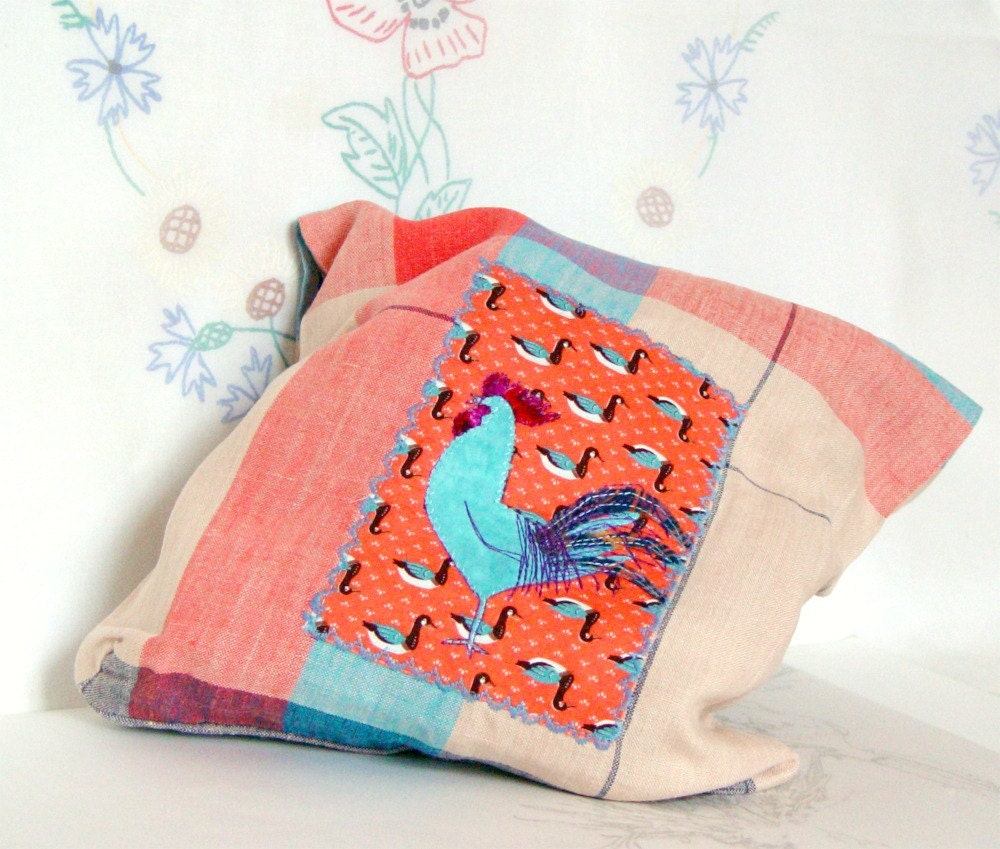 LAUNDRY BAG, Storage Idea, Linen Bag, Blue Rooster, coral red, home decoration