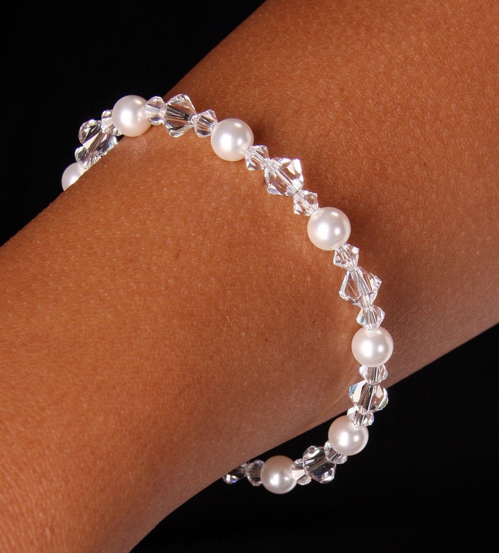 Brooke, Swarovski Crystal and Pearl Bridal Bracelet