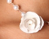 Rose Bridal Necklace, Real Flower and White Swarovski Pearl