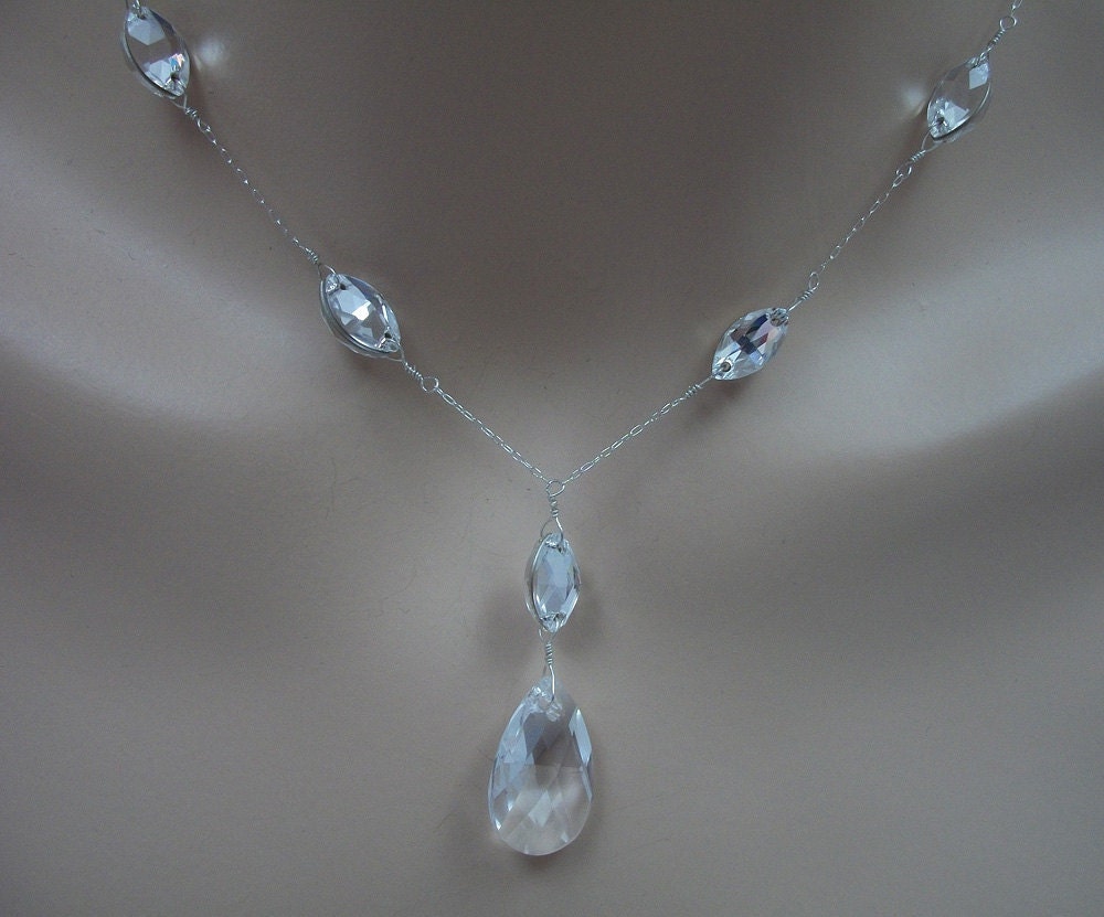 Swarovski Crystal Bridal Bridesmaid Y Drop Pear Pendant Rhinestone  Necklace, The Lisa
