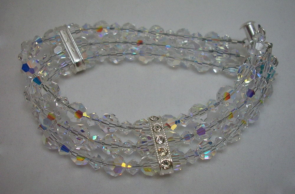 Triple Strand Swarovski Crystal Rhinestone Bridal Bracelet, The Lydia