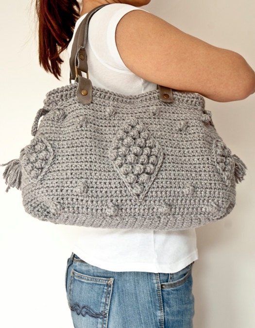 Light Grey Handbag Celebrity Style With Genuine Leather Handles