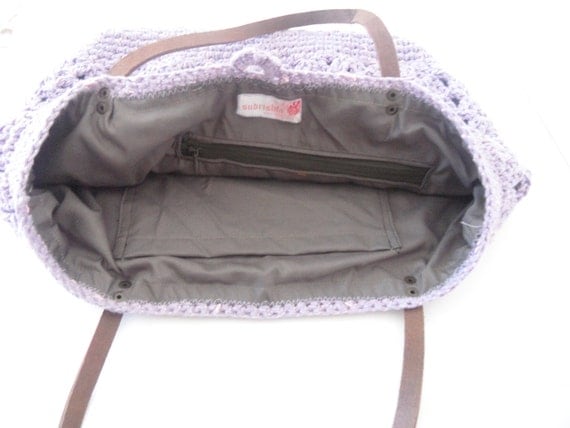 Lilac summer shoulder bag- hand bag With Genuine Leather Straps / Handles