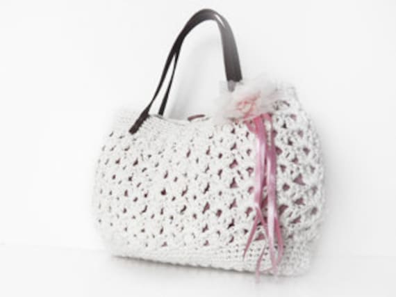 new season bag-white summer bag- Handbag Celebrity Style With Genuine Leather Straps / Handles shoulder bag-crochet bag-hand made
