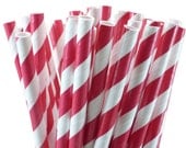 Red Striped Paper Drinking Straws with Printable DIY Flags (50 count)
