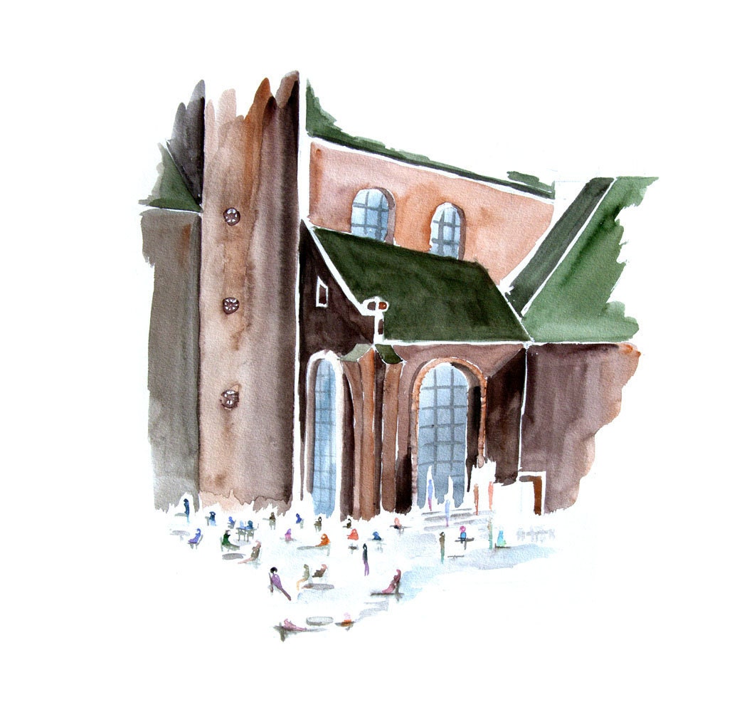 Old city architecture artwork 13x19 Original Watercolor Painting  wall home art decor contemporary fine art cityscape illustration