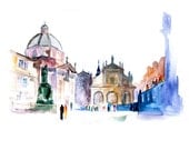 Old city architecture artwork 13x19 Original Watercolor Painting  wall home art decor contemporary fine art cityscape illustration