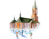 Old city architecture artwork 13x19 Original Watercolor Painting  wall home art decor contemporary fine art cityscape illustration