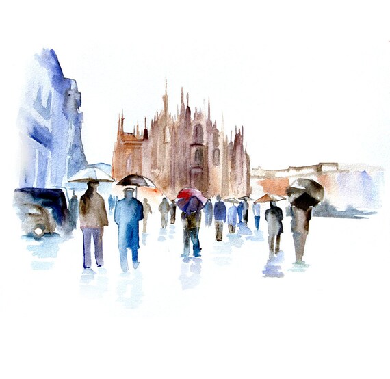 Old city architecture artwork 13x19 Original Watercolor Painting wall home art decor contemporary fine art cityscape illustration