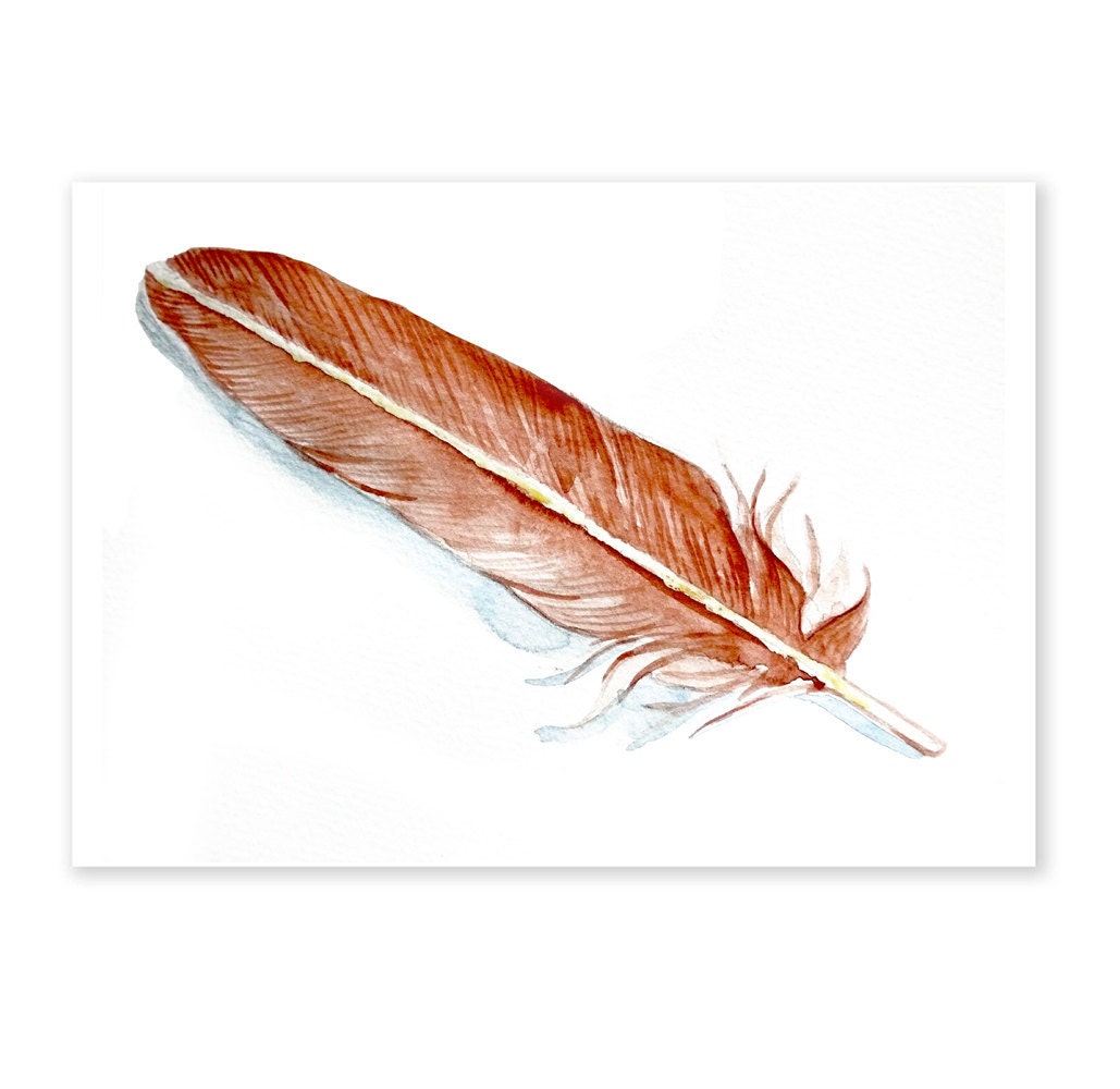 Realistic Original Watercolor Painting bird feather artwork wall home decor fine art  drawing nature illustration 5x7