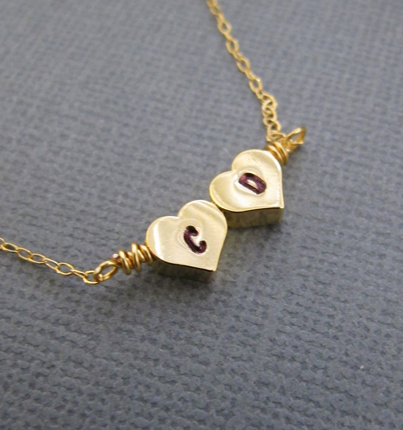 Personalized small heart 14k Gold necklace. Reversible. Custom Initials. Couples. Love. Marriage. Birthday. Anniversary. Brides