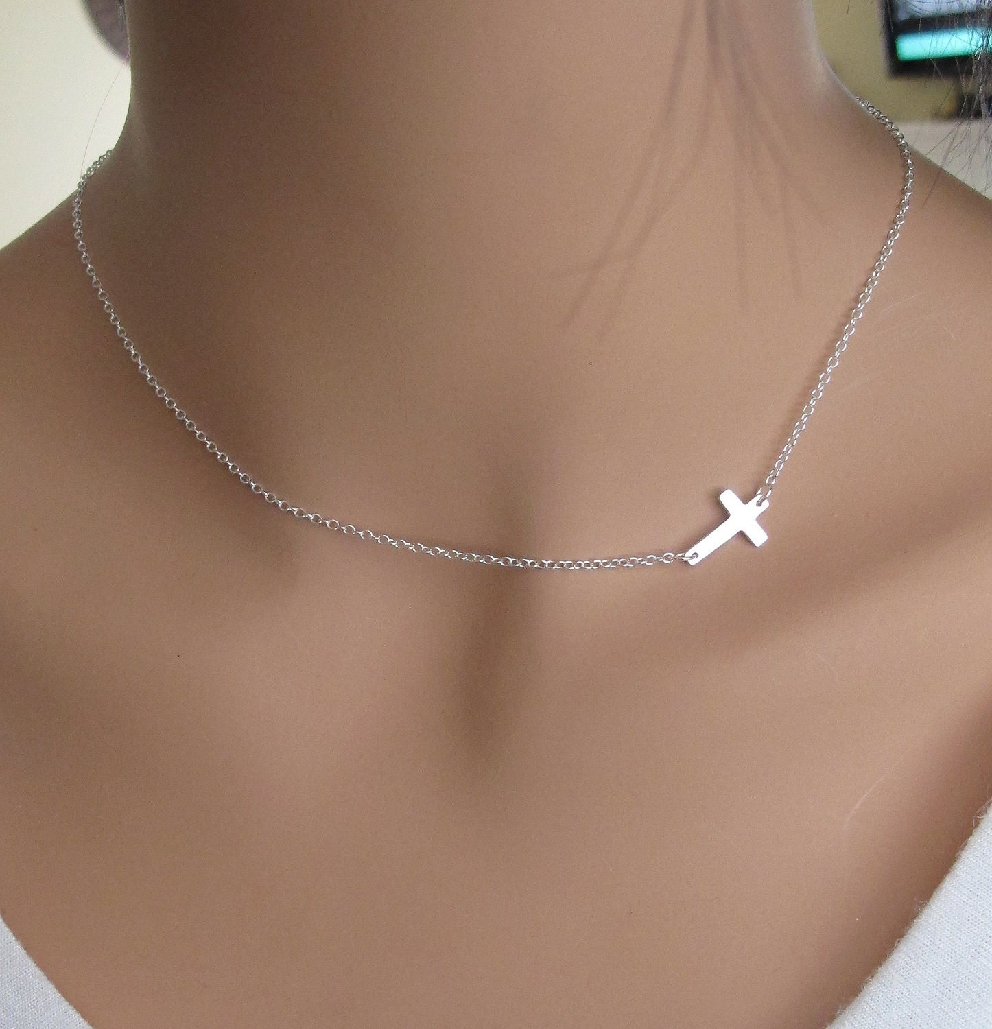 SALE 40% OFF Sideways Cross in Sterling Silver Necklace inspired by Taylor Jacobson Vanessa Hudgens Miley Cyrus