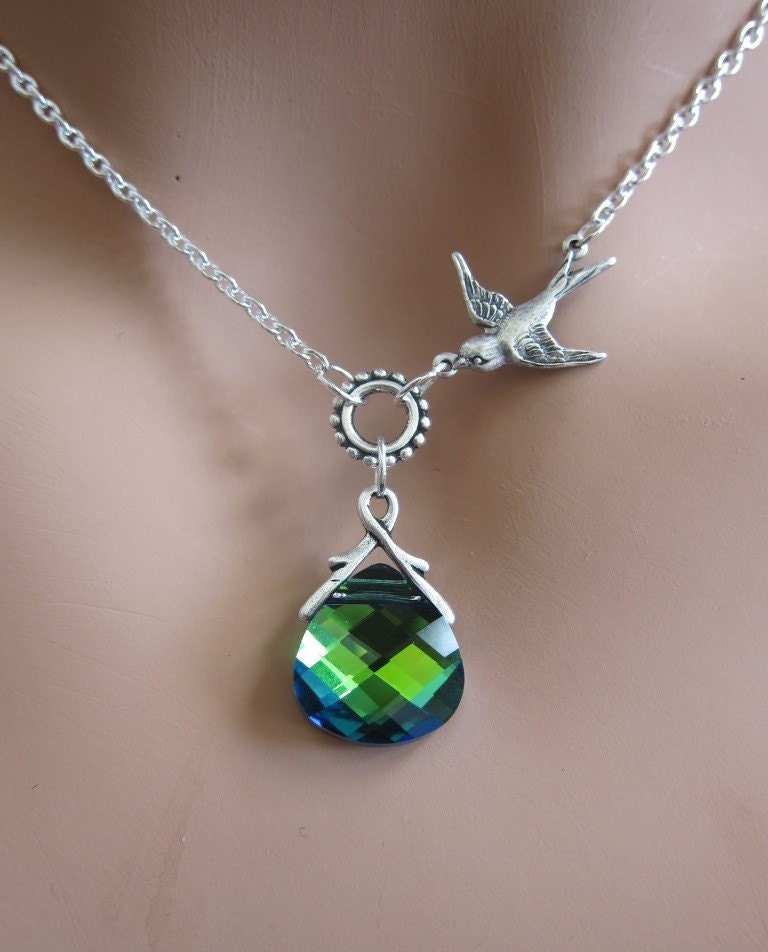 Peacock Aqua Sphinx and Sparrow sterling silver necklace