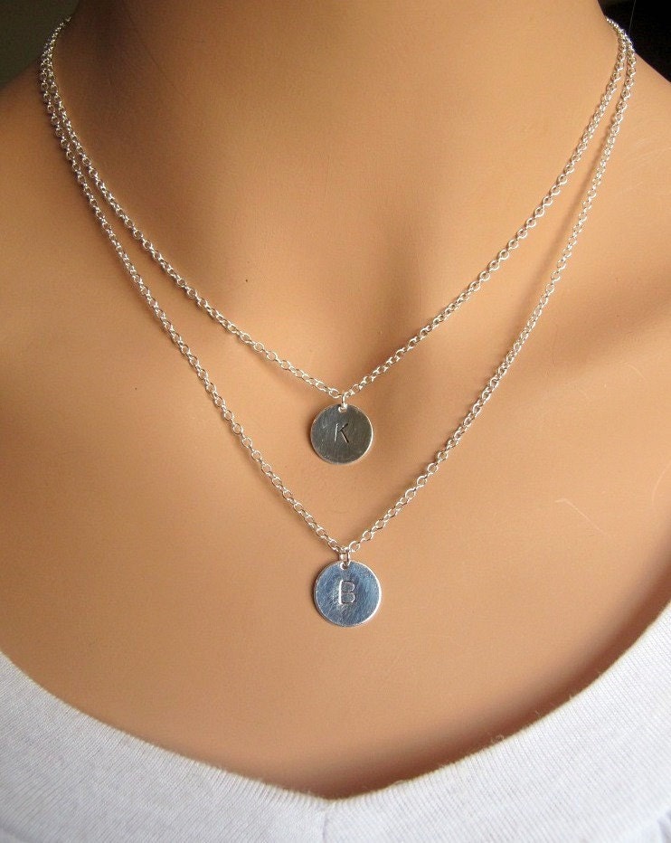 Two Initials Personalized sterling silver double coin necklace