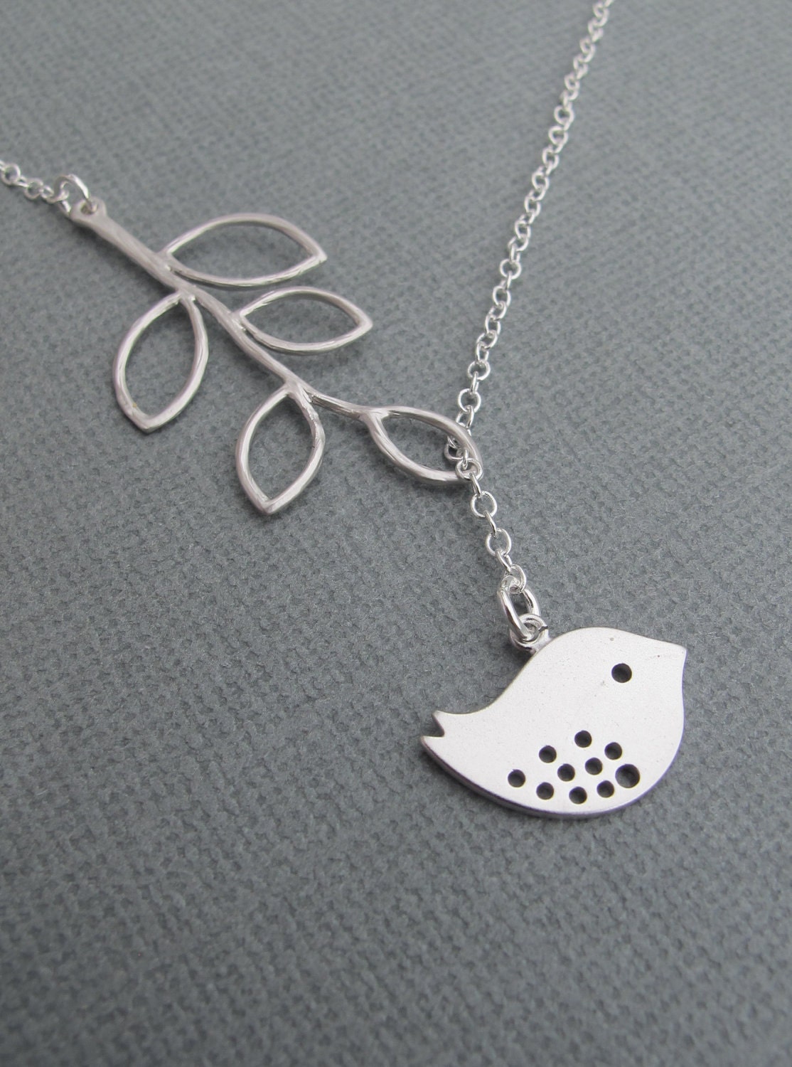 Bird and Branch lariat necklace in STERLING SILVER