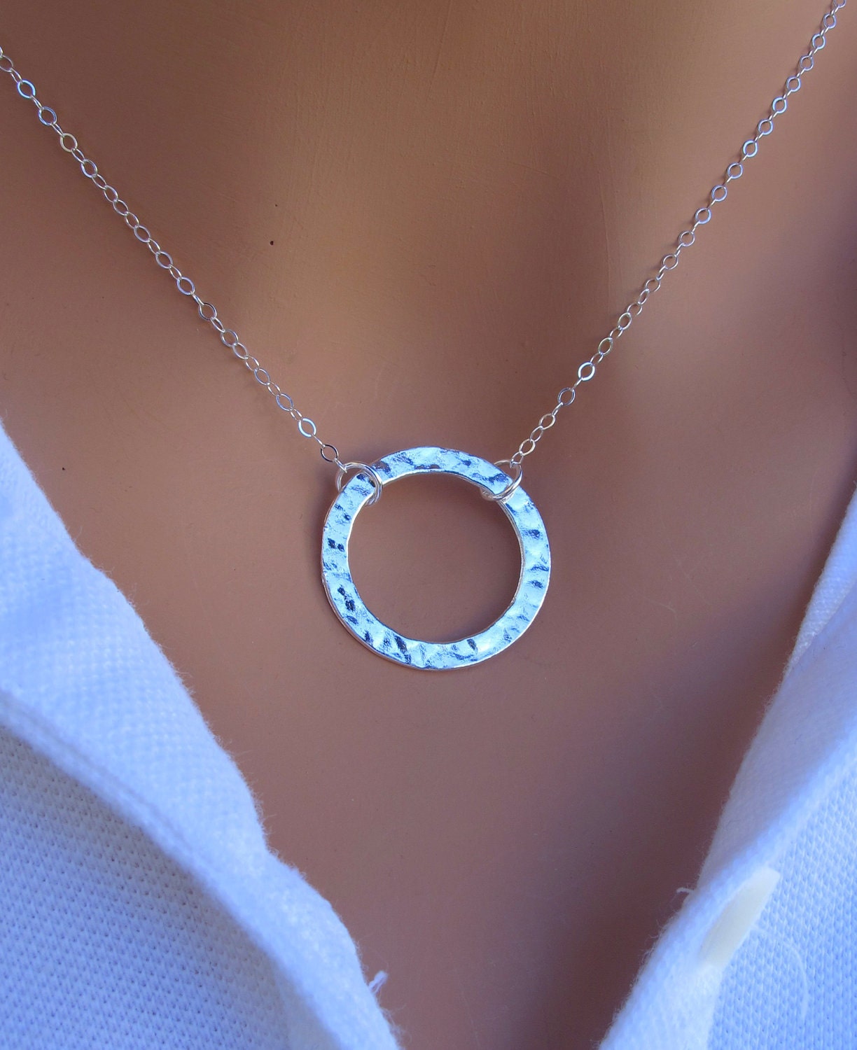 Hammered Circle Necklace in STERLING Silver.
