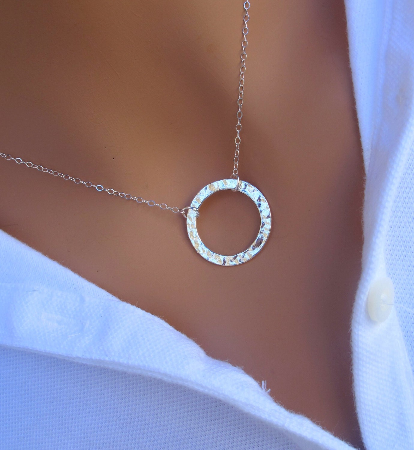 Hammered Circle Necklace in STERLING Silver.