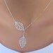Two Delicate Leaves lariat necklace. Bridal. Wedding. Bridesmaids Gift. Everyday Wear. In Silver.