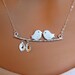 Two Love Birds with two Initial letters on the leaf Personalized STERLING Silver necklace