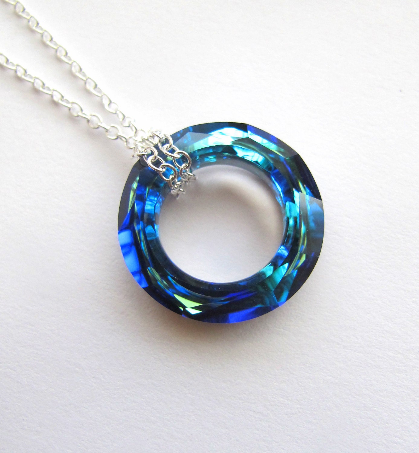 Halo - Bermuda Blue Swarovski Cosmic crystal necklace in silver