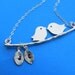 Two Love Birds with two Initial letters on the leaf Personalized STERLING SILVER necklace